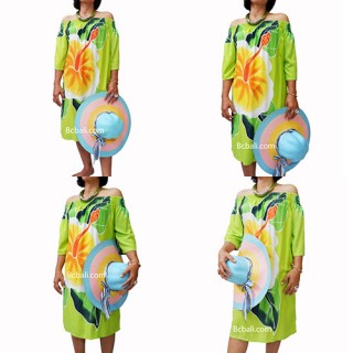 poncho top dress green handpainting flowers 